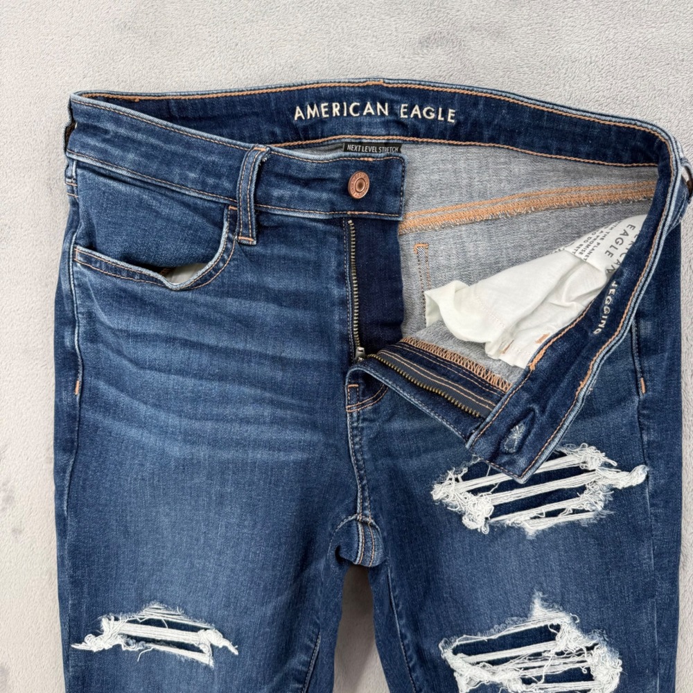 American Eagle Next Level Stretch Distressed Jeggings Skinny Jeans Sz 10 Short - Picture 3 of 16